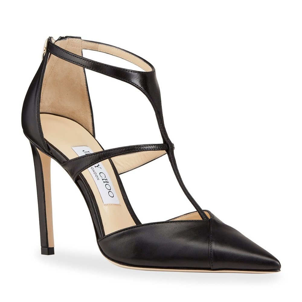 Jimmy Choo 'SAONI' LEATHER CAGED PUMPS (BLACK) 8.5